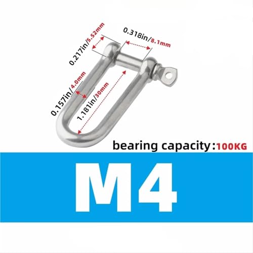 Versatile 12PCS Long D-Shackle Load Clamp M4-6 for Chains Wirerope Lifting Paracord Outdoor Camping Survival Rope(M4)