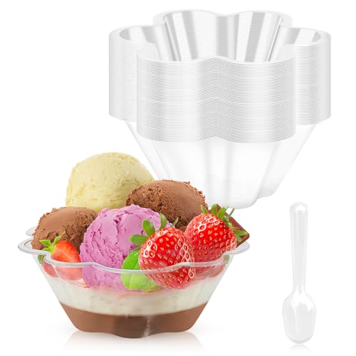 GMMG Vasitos para Postres, 60 Piezas Vasitos Aperitivos Plastico, Vasos para Tartas, Vasos de Plástico para Postre con Cucharas para DIY Mousse Chocolate Helado Pudding
