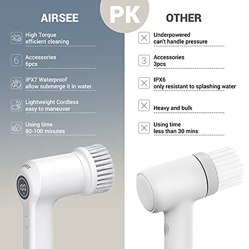 Brosse rotative électrique 2 vitesses AIRSEE avec 6 têtes interchangeables pour baignoire - 8