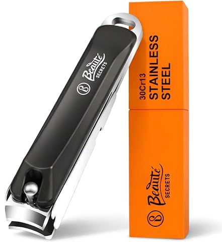 Image of Beaute Secrets Premium Nail Cutter for Men & Women | Stainless Steel Nail Clipper with Magnetic Case | Anti Splash Design | Sharp for Thick Nails, Black