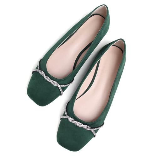 Image of TN TANGNEST Womens Casual Flats Chain Ballet Flats | Fashion Pointed Toe Rhinestone Flats, Comfort Slip On Dress Shoes for Business Work Office Wedding Party