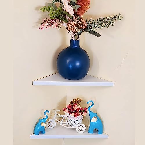 Image of OrganizeMee Black Corner Shelves (Set of 2) | Wall Mounted Display for Living Room, Bedroom, More (Trophy, TV, Plants)