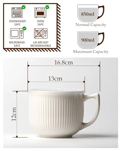 NUTRIUPS Mikrowellen Keramik Suppenschüssel mit Henkel, 900ml Suppentassen mit Henkel, Kaffeetasse Groß
