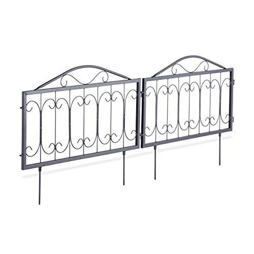 Relaxdays perkhek metaal, vintage design, tuinkhek voor in de grond, met versieringen, 4 elementen, 34,5 x 56,5 cm, zwart - Afbeelding 4