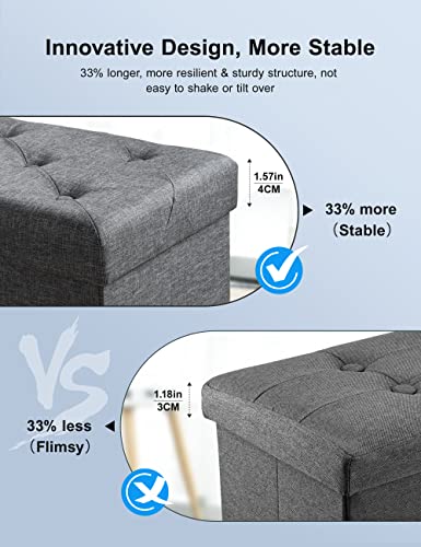 Nicehill Storage Ottoman With Wooden Legs, Ottoman With Storage For Living Room, Folding Storage Ottoman Bench For Bedroom, Ottoman Foot Rest Stool, Linen Fabric Dark Grey 30" Ottoman #TOP6