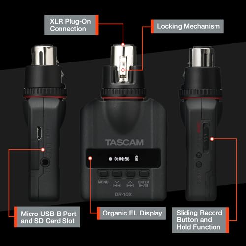 TASCAM XLR Micro Audio Portable Digital Recorder for XLR Microphones, Voice Recorder, Interview and News Gathering, Black (DR-10X)
