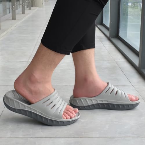 Image of KuaiLu Mens Recovery Sandals Orthotic Arch Support Open Toe Sport Slides Thick Cushion Orthopedic Plantar Fasciitis Slip On Wide Width Summer Pool Beach Waterproof