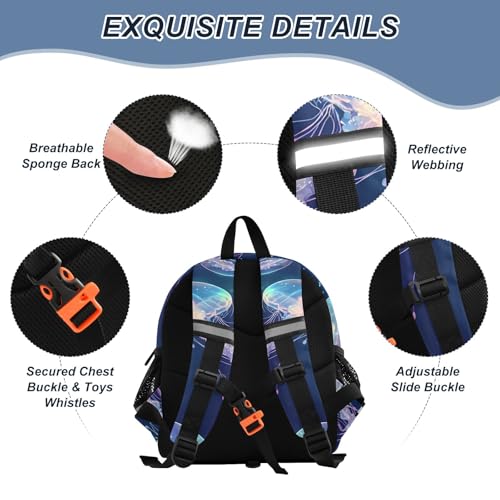 Kid's Backpack for Boys & Girls Toddler Bag Colorful Jellyfish Pattern Backpack with Safety Leash3