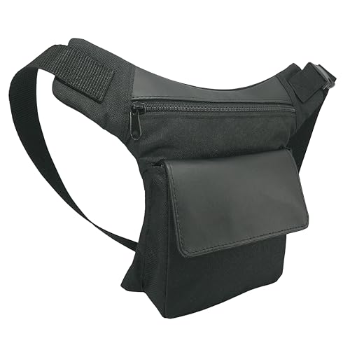 Riñonera Estilo Hippie Negra para Hombre y Mujer – Bolsa Cruzada de Lona y Piel sintética, Ligera y Resistente – Ideal para Festivales, Viajes, Senderismo o Uso Diario – Hecha en España