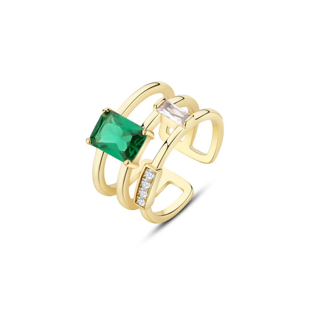 Anello In Argento Sterling 925,Anello Quadrato Regolabile Per Donna Zircone Colorato Argento Sterling 925 Zircone Quadrato Retro Placcato Oro Anello Dito Indice Matrimonio Gioielli Eterni Regali Per