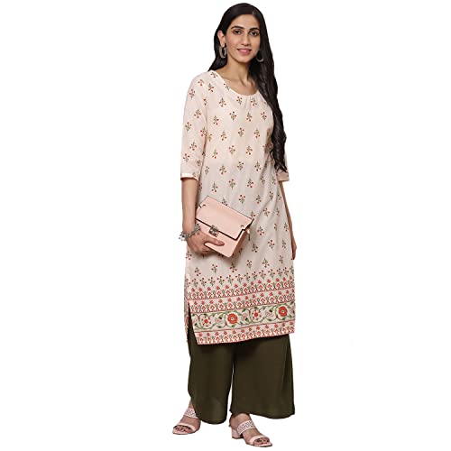Image of Rangriti Olive Green Cotton Straight Kurta for Women