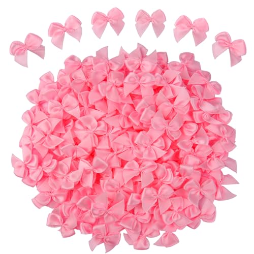 WHQXFDZ 160 Pieces Mini Pink Craft Satin Ribbon Bows Christmas Bows for Wedding Birthday Christmas Tree Crafts Home Decoration DIY Making(Pink)