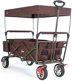 FUXTEC folding/foldable wagon - hand cart - garden trolley - carriage of children - outdoor - asphalt - hiking trail - hard ground - removable canopy  rear bag - 4 wheels  cover  CT-500 Brown