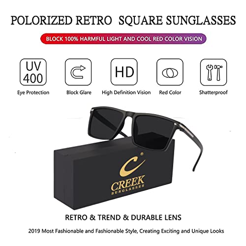 Image of CREEK Unisex Polarized Square Sunglasses for Men & Women with Polarized Testing Card And Glasses Pouch