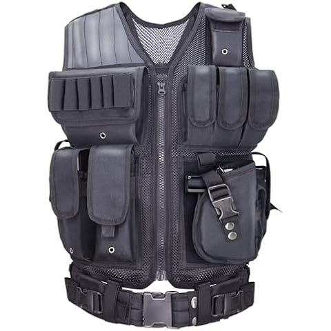 SAMSIER Airsoft Vest Adult Adjustable S-XXXXL, Tactical Vest for Men Lightweight Breathable 600D Nylon, Youth Combat vest for Paintball Training Black Cover
