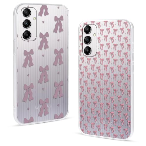 2 Piezas Transparente Funda para Samsung Galaxy A14 5G 6,6',Cartoon Arco Lazo Patrón Diseño Aesthetic Niña Mujer Case,Carcasa TPU Antigolpes Protectora Caso para Samsung Galaxy A14 5G,Kawaii