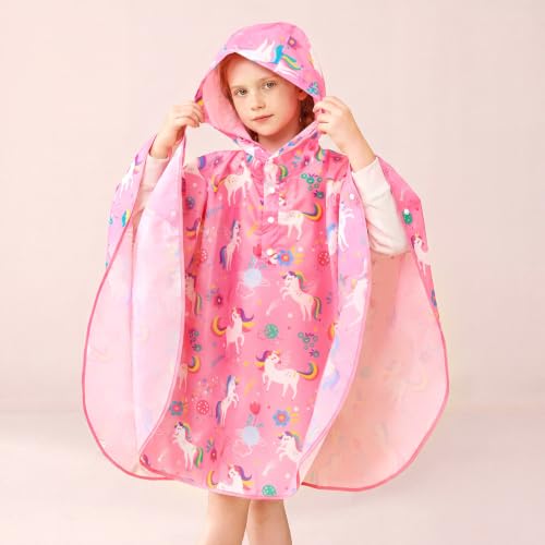 Image of WAWSAM Lightweight Rain Poncho Kids, Ponchos for Kids Waterproof Reusable Hooded, Kids Poncho Rain Jacket