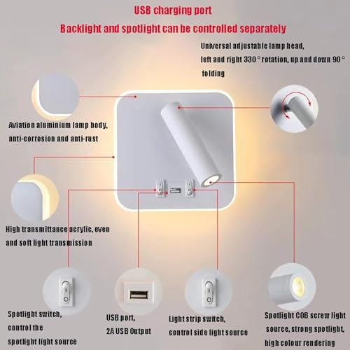 Iluminación de pared interior LED de diseño orbicular negro con ángulo ajustable e interruptor 2