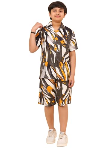 Image of Ninos Dreams Boys Cotton Rayon Halfsleeves Coord Set with Shirt & Shorts /Boys Vacation wear /boys co ord set /Boys Tropical print Shirt & Shorts set /Boys Clothing Set
