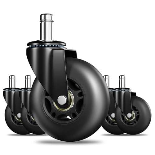 Image of RidRed Office Chair Wheels Replacement Heavy Duty 3 Inch Roller Blade Wheels for Carpet Hardwood Floors,Support 650 LB, Noise Free, Fits 98% Chair, for All Floor, Set of 5 (Black)