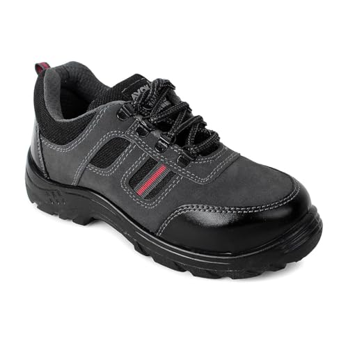 Image of AYOKA A 906 Steel Toe Safety Shoes for Men | Synthetic Leather Upper | Durable PVC Sole | Industrial Work Footwear | Heavy Duty Work Safety Shoes with Slip Resistant | 1 Inch Heel - Grey