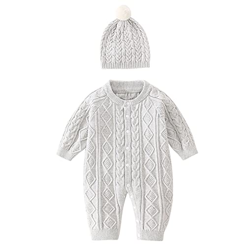 Mono de punto para bebé recién nacido, de algodón, manga larga, para niños, niñas, ropa de bebé, mono empalme, conjunto de trajes, gris, 0-3 meses