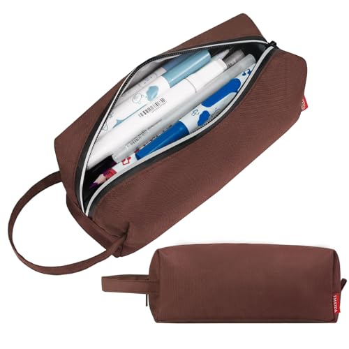 Image of Fmeida Pencil Case Large Capacity Pencil Case Pouch Aesthetic Pencil Bag Pen Holder Office Stationery Organizer Simple Pencil Bag - Chocolate