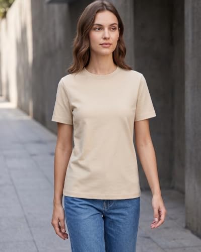 Image of NOBERO 100% Cotton T-Shirts for Women Stylish | Regular Fit | Solid T Shirts for Women 180 GSM Combed Cotton | Crew Neck Half Sleeve