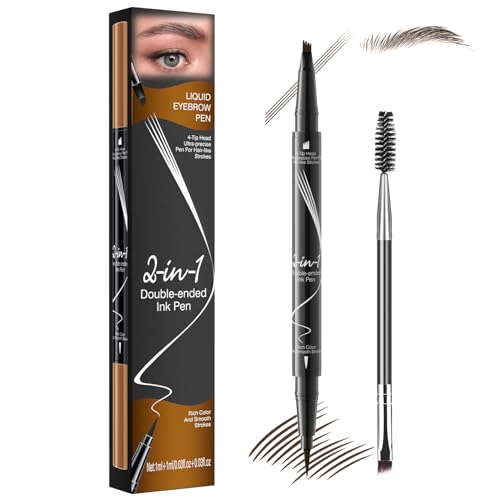 iwontalersy Penna Eyeliner E Sopracciglia 2 In 1,Liquid Eyebrow Fork Tip Pen,Impermeabile,Crea Una Forma Delle Sopracciglia Naturale E Duratura(Marrone scuro)