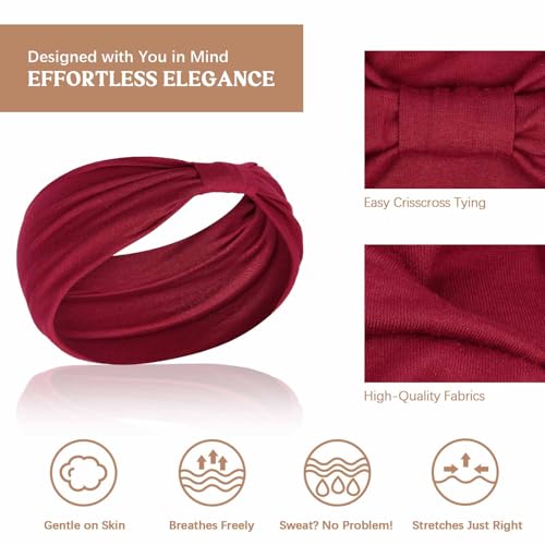 Image of Awumbuk Wide Headbands for Women Knotted No Slip Head Bands Soft Turban Headband Hair Accessories Boho African Solid Color Head Wraps for Women Yoga Workout (Dark blue)
