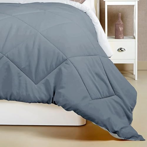 Image of Amazon Brand - Umi AC Comforter Double Bed | AC Blanket Double Bed | 220 GSM Ultra Super Soft Microfiber Reversible Lightweight ALL-Weather Bed Comforter /Duvet /Quilt (90 inchX86 inch Inche, Grey & Light Grey)