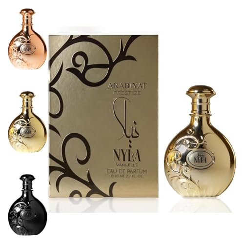 Nyla Arabiyat Prestige, Arabyat Prestige Nyla, perfume Nyla, mezcla de notas afrutadas, florales y cálidas de madera para un aroma elegante y duradero (dorado)