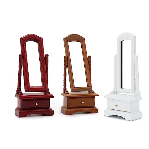 Image of Miniature Dressing Mirror 1:12 Scale Dollhouse Furniture Bedroom Mirror Model Accessory Mini Scene Ornament Desktop Decoration (Brown)