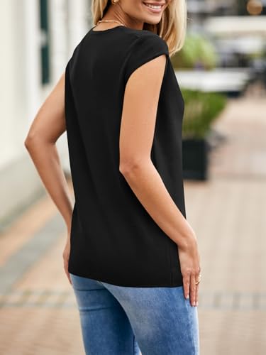 Image of Saodimallsu Womens Deep V Neck Sweater Vest Sleeveless Knit Button Up Loose Fit Cap Sleeve Trendy Summer Tops