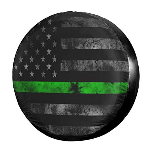 Image of Thin Green Line Flag Spare Tire Cover Dust-Proof Wheel Tire Cover Fit Trailer, RV, SUV and Many Vehicle 16 Inch