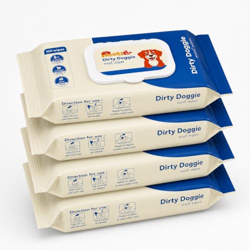 Image of Nootie Dirty Doggie Anti-Bacterial Grooming Wet Wipes for Dogs & Cats - 100 x 4 (15 x 20cm) | Apple Scent Dry Bath, Paw, Ear & Body Cleaning | Alcohol Free Anti-Itch Daily Grooming | All Pet Breeds