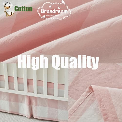 Image of Brandream Cotton Crib Skirt Gingham Tailored, Baby Boy, Baby Girl, Gender Neutral Crib Skirt, Toddler Bedskirt Chic Farmhouse Nursery Crib Bed Skirt, Bohemian Light Pink Plaid Gingham Dust Ruffles