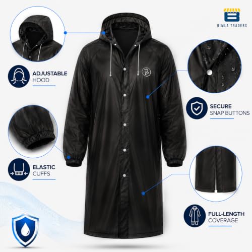 Image of Reusable EVA Hooded Raincoat| Transparent Waterproof Rain Wear for Men & Women | Elastic Full Sleeves | Front Button Design | Knee Length Free size