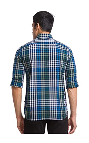 Image of Parx Green Checks Slim Fit Casual Shirts for Men