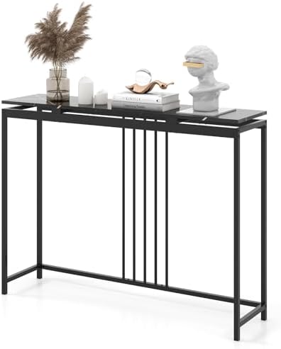 GOFLAME Narrow Console Table, 47โ Sofa Tables Narrow Long with Faux Marble Tabletop & Metal Frame, Behind Couch Table, Entryway Table, Modern Foyer Tables for Entryway, Living Room, Black