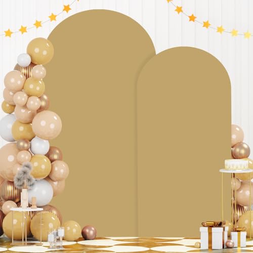 Image of FOTSHARER Khaki Arch Cover Set of 2 Arch Backdrop Cover 6FT 7.2FT Wedding Arch Cover Chiara Backdrop Cover for Arch Stand Tan Spandex Arch Cover Balloon Backdrops Frame Cover for Bridal Showers Decor