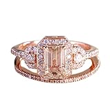 Huge Sale 1.50 carat Morganite and Diamond Halo Bridal Wedding Ring Set in Rose Gold Designer Style