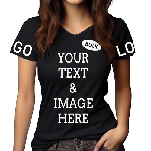 Bulk Custom T Shirts for Women Add Your Text Logo Personalized Shirts Short Sleeve Customized Gifts V-Neck Tee