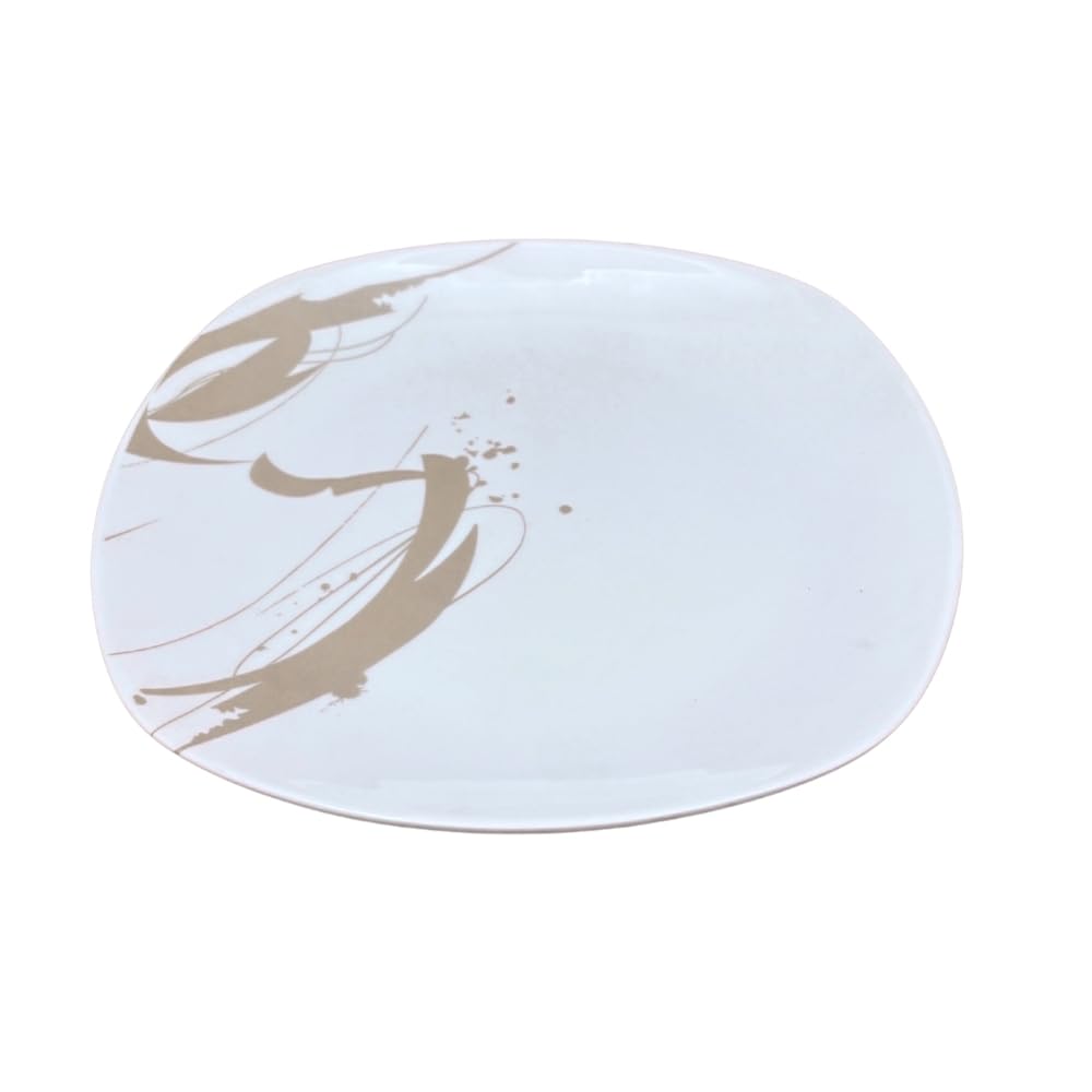 Set Piatti Porcellana 18 Pezzi per 6 Persone – Servizio da Tavola Moderno Bianco e Tortora – Lavabili in Lavastoviglie – Piatti Piani, Fondi e Dessert – Modello Ink Painting