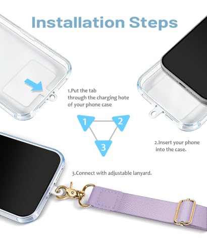 Image of Yonlevres Phone Lanyard Crossbody Strap Wrist Neck Adjustable Women Lilac | Fit Cell Phone Keys and ID Badges, Travel and Daily Use, Hands-free, Work with Full-coverage Phone Case, 2 Tether Tabs, Gifts