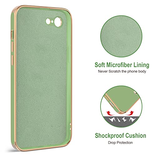 Image of Hython for iPhone SE Case 2022 /2020, iPhone 8 7 Case Ring Holder Stand Magnetic Kickstand, Plating Rose Gold Edge Soft TPU Bumper Cover Shockproof Protective Phone Cases Women Girls Boys, Light Green
