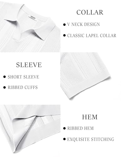Image of COOFANDY Mens Knit Polo Shirts V Neck Textured Polo Shirts Short Sleeve Breathable Polo Casual Collared T Shirt Fashion Tops