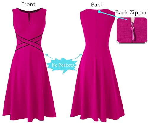 Image of VFSHOW Womens Front Zipper Work Business A-Line Dress Elegant Professional Office Career Church Fit and Flare Skater Dresses