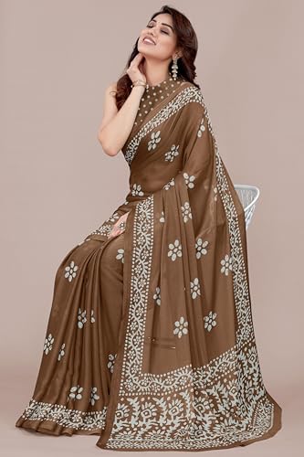 Image of MIRCHI FASHION Saree for Woman Chiffon Batik Printed | Lightweight Daily Wear Women's Office Sari with Blouse Piece (Available in 40 Colours)