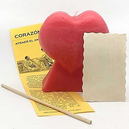 Candela Cuore Rosso Rituale Richiesta Amore Coppia Pergamena Ormeggio Incantesimo Velone 9 cm Amare Unione Unire
